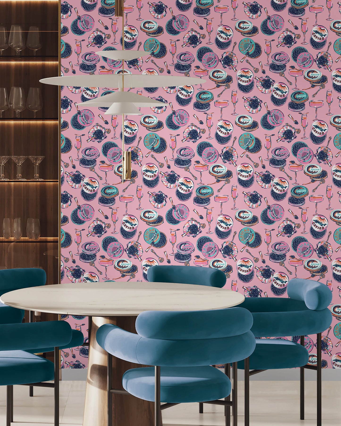 Champagne & Caviar - Peel & Stick Wallpaper - Pink - Printfresh