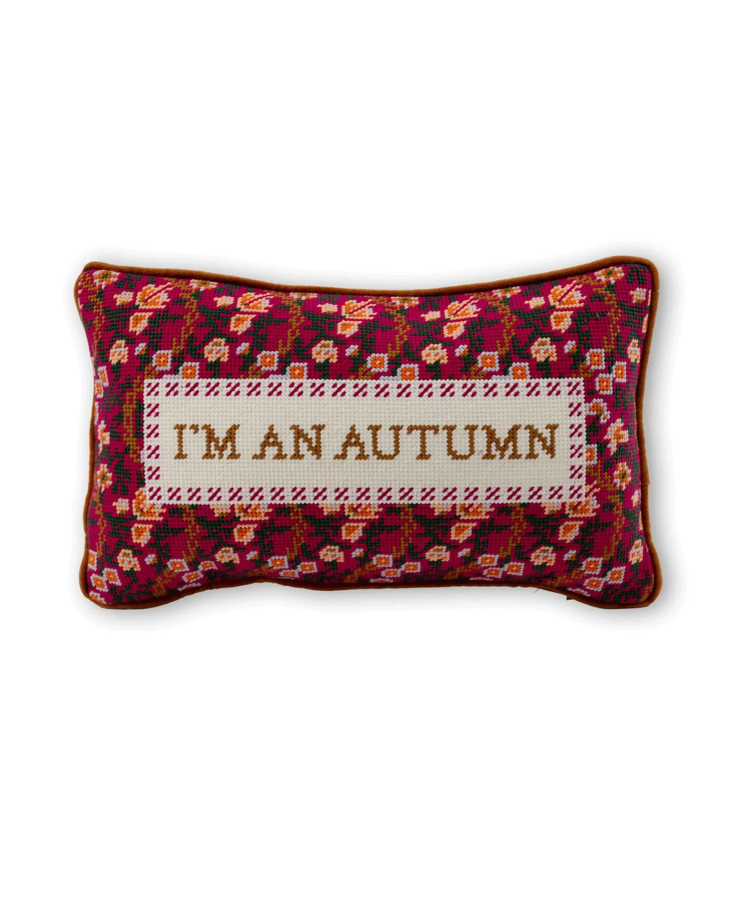 Furbish Studio - I'm An Autumn Needlepoint Pillow - Maroon Combo