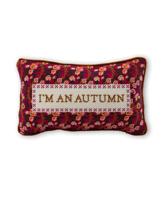 Furbish Studio - I'm An Autumn Needlepoint Pillow - Maroon Combo