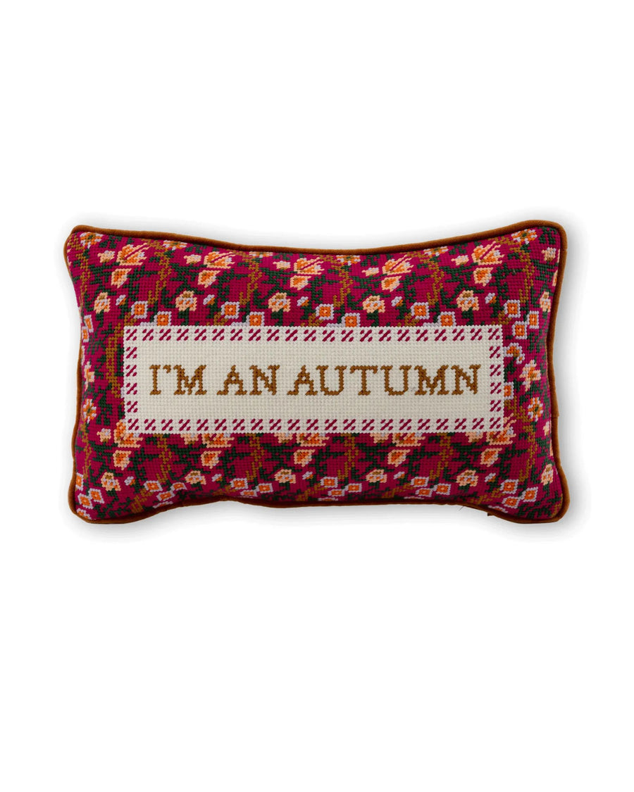 Furbish Studio - I'm An Autumn Needlepoint Pillow - Maroon Combo