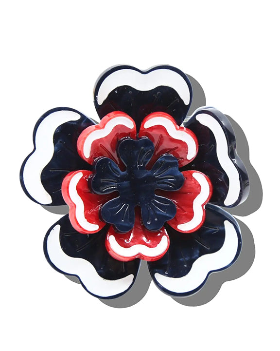 Navy - Hand Painted Americana Flower Claw Clip - Solar Eclipse - Printfresh