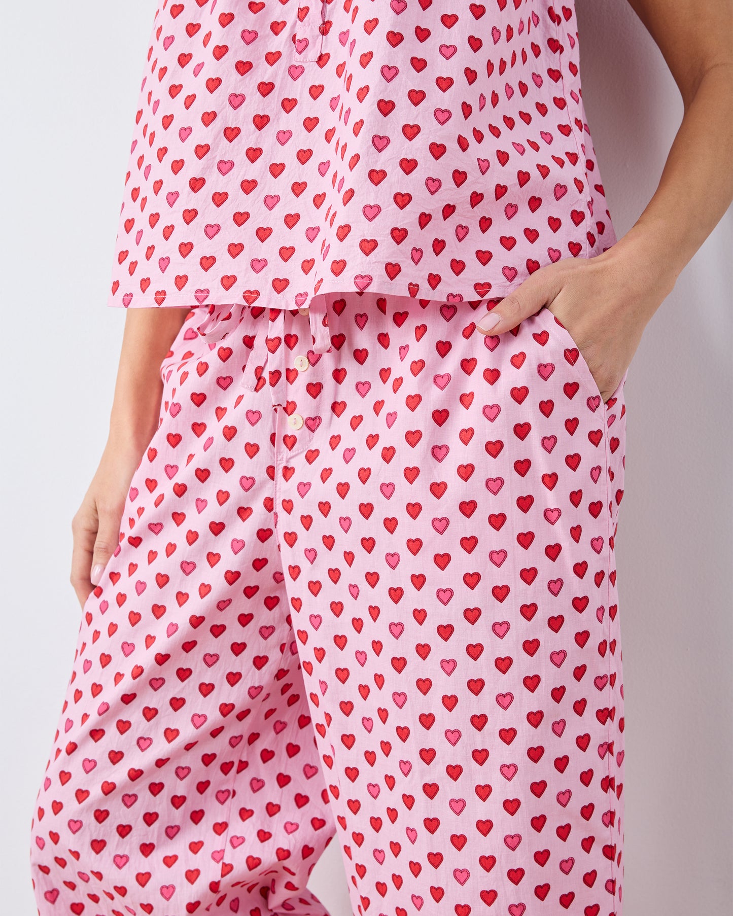 Mini Candy Hearts - Back to Bed Cropped Pant Set - Pink Macaron - Printfresh