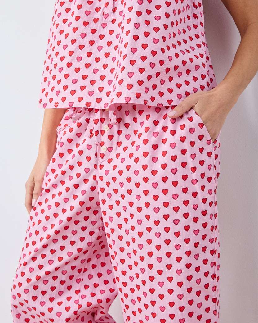 Mini Candy Hearts - Back to Bed Cropped Pant Set - Pink Macaron - Printfresh