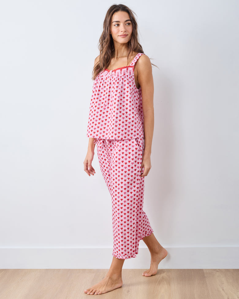 Mini Candy Hearts - Back to Bed Cropped Pant Set - Pink Macaron - Printfresh