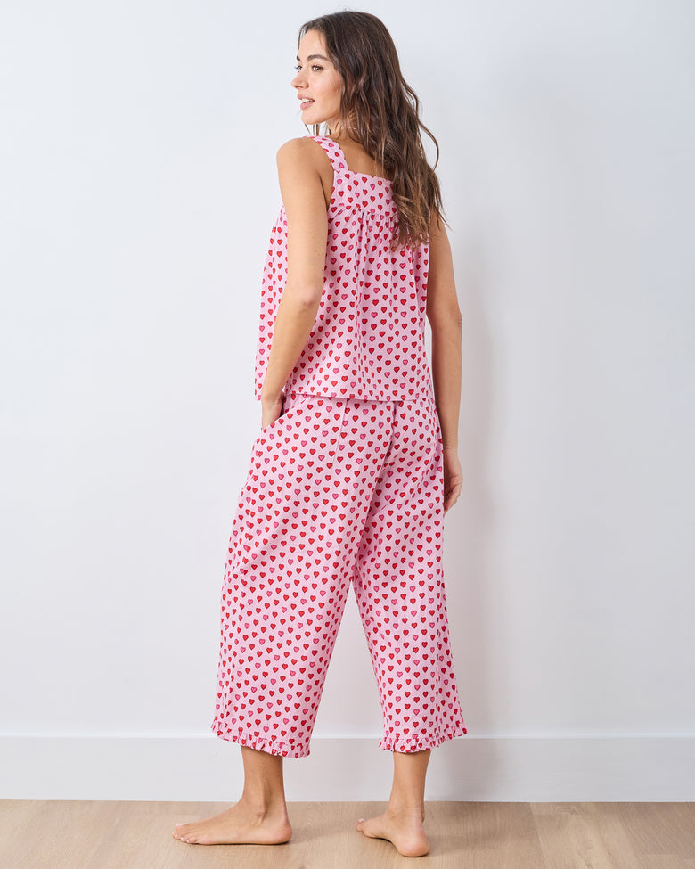 Mini Candy Hearts - Back to Bed Cropped Pant Set - Pink Macaron - Printfresh