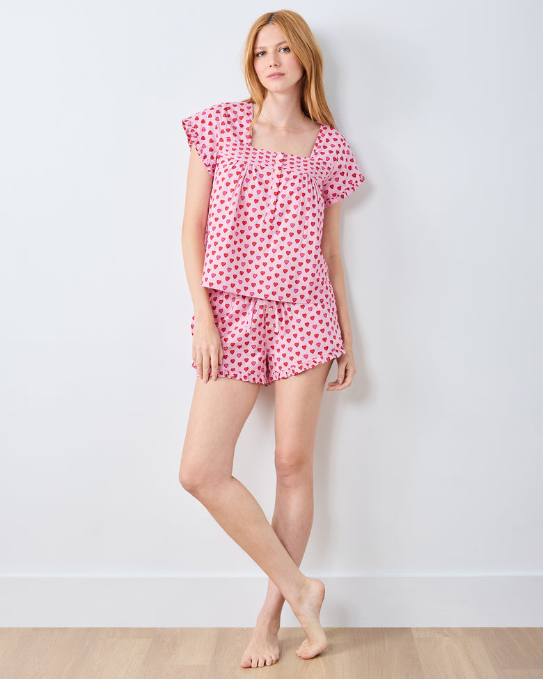Mini Candy Hearts - Pintuck Short Set - Pink Macaron - Printfresh