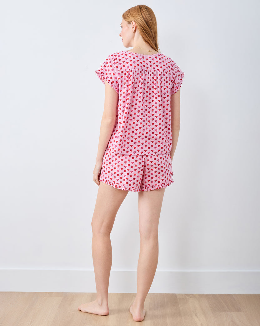 Mini Candy Hearts - Pintuck Short Set - Pink Macaron - Printfresh