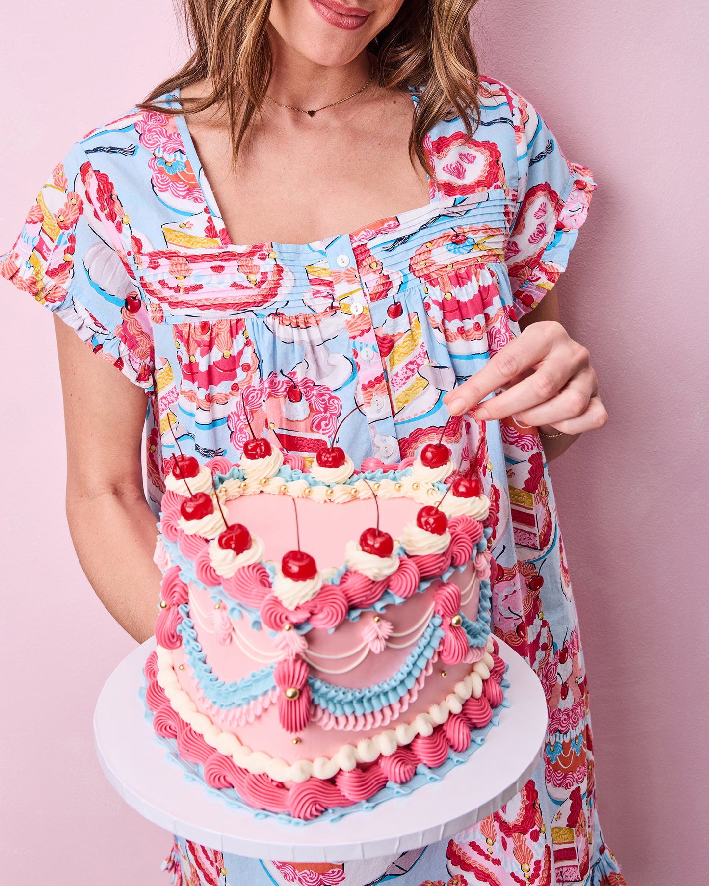 Vintage Cakes - Pintuck Nightgown - Blue Buttercream - Printfresh