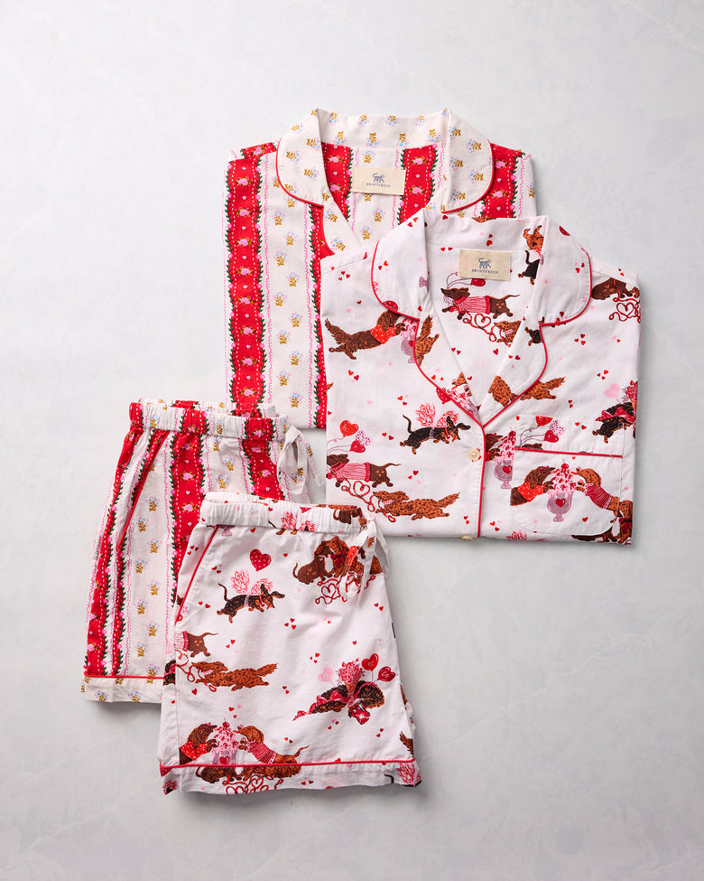 Sweetheart Stripes & Dachshund Date - Short PJ Set Bundle - Multi - Printfresh